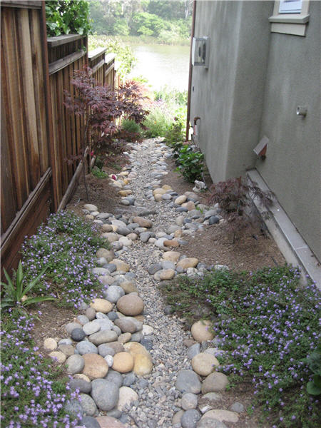 Swale along the side of house