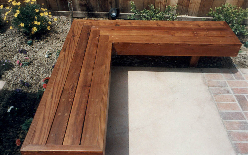 L Shaped Redwood Bench